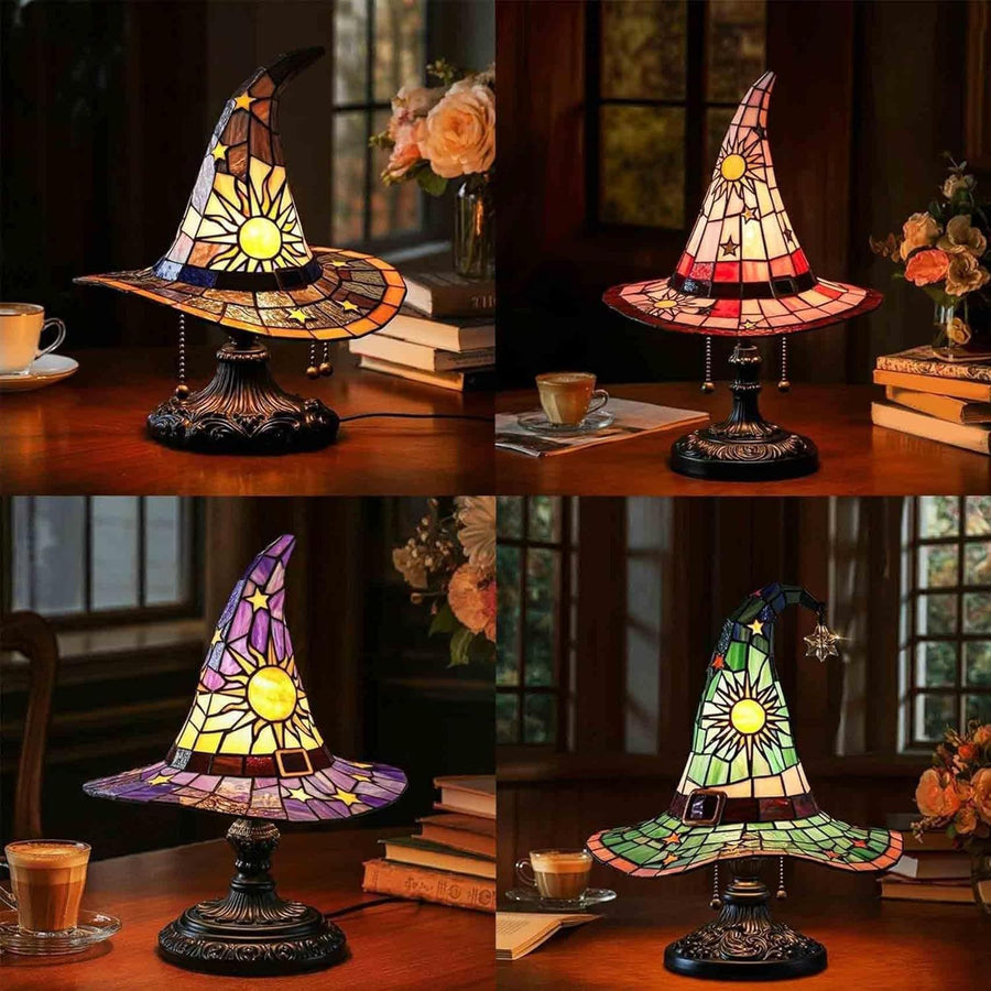 Ein Muss für Halloween! Handgefertigte bunte Zaubererhutlampe aus Harz, erhellen Sie die magische Nacht
