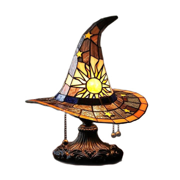 Ein Muss für Halloween! Handgefertigte bunte Zaubererhutlampe aus Harz, erhellen Sie die magische Nacht