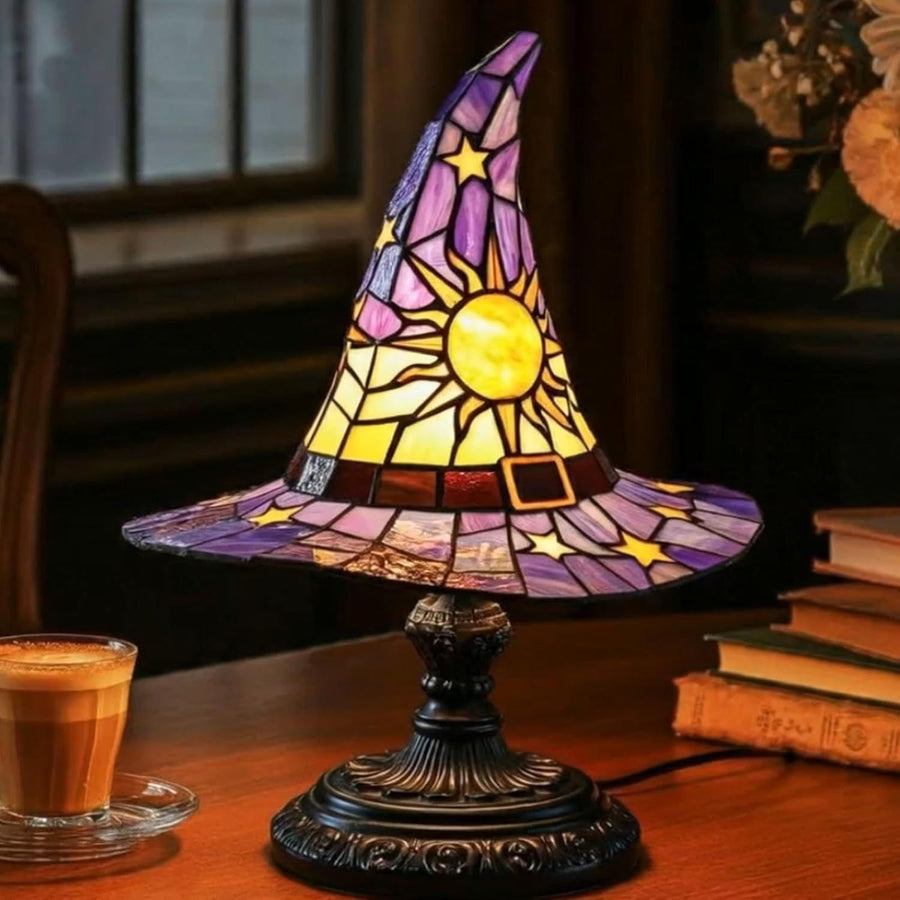 Ein Muss für Halloween! Handgefertigte bunte Zaubererhutlampe aus Harz, erhellen Sie die magische Nacht