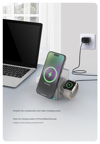 Geometry Touch Magnetic 3-in-1 Wireless Charging Stand: 15W fast charging, simultaneous charging for multiple devices, unlocking a new way to charge